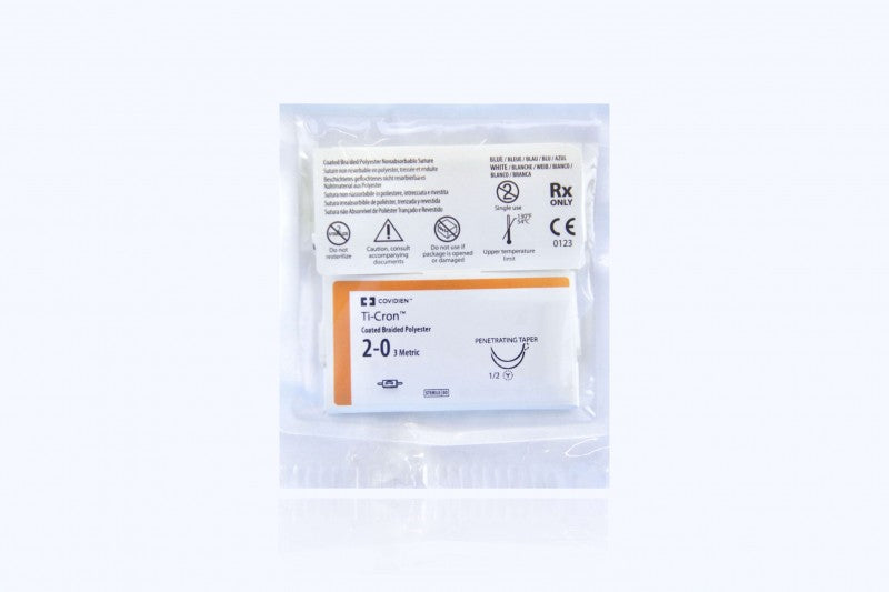 Suture, Tapercutting, Size 2-0, White & Blue, 8x30", Needle KV-5, _ Circle, Firm PTFE Pledget 7mm x 3mm x 1.5mm, 6/bx (Continental US Only)