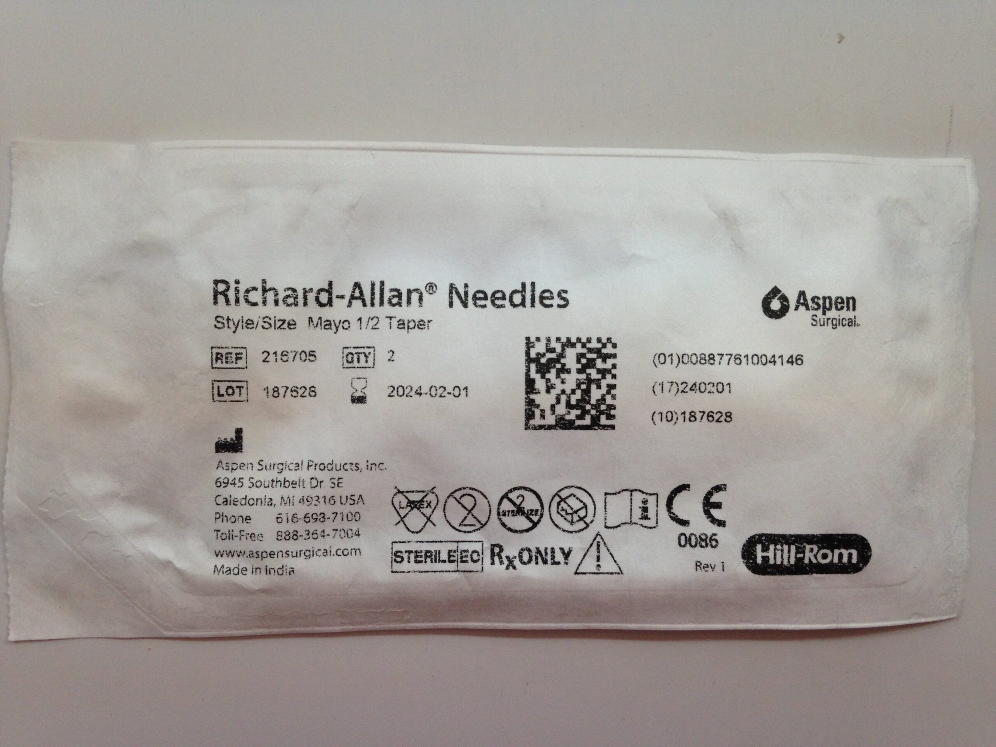 Needle 1/2 Circle, Taper Point, Mayo Catgut, .050x1.092, Sterile, 2/pch, 72 pch/bx (US Only) (Not Available For Sale into Canada)