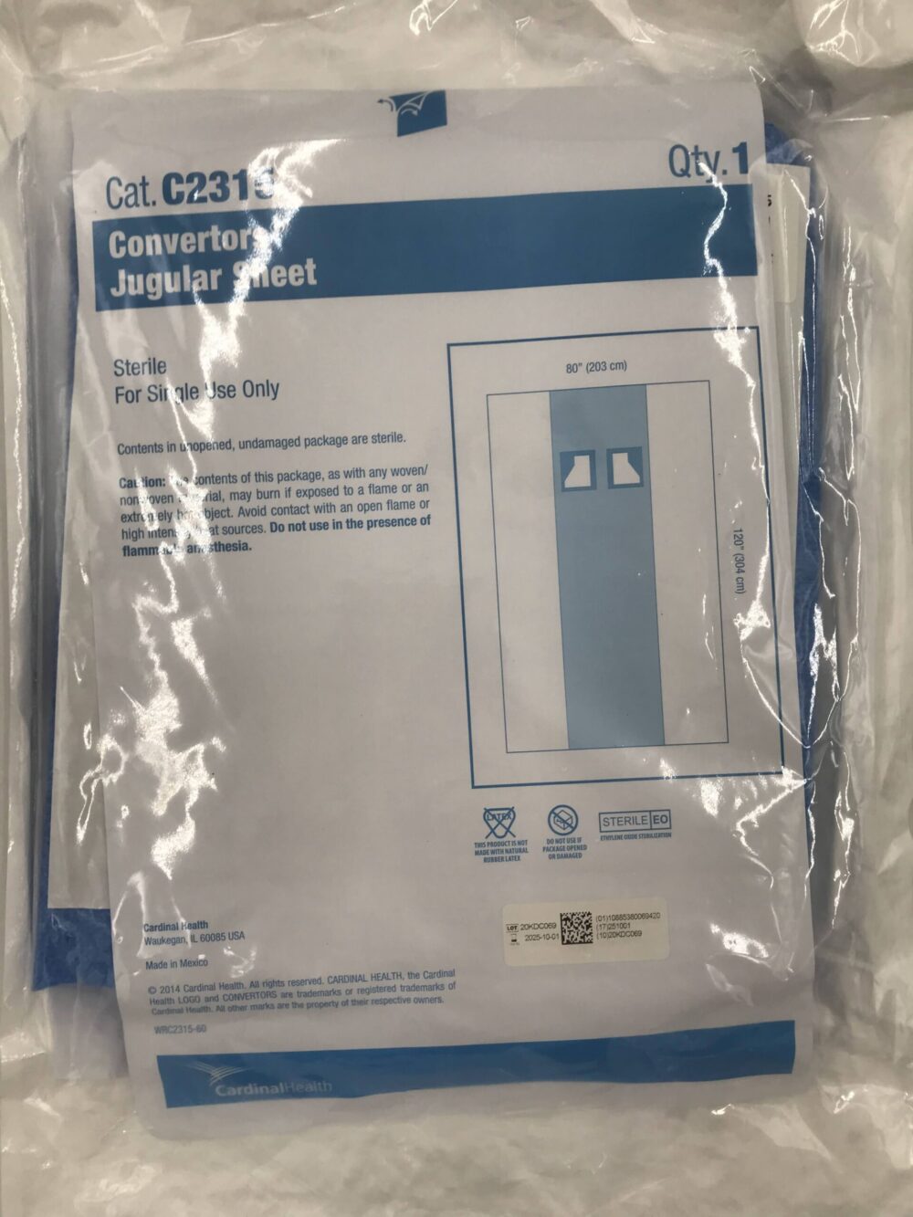 Jugular Surgical Drape, 80" x 120", Sterile, 20/cs (Continental US Only) 