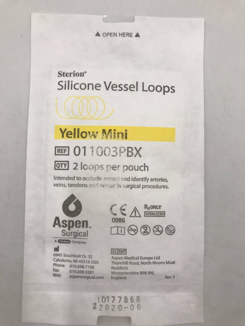 Vessel Loop, Yellow, Mini, 0.8mm x 406mm, Sterile, 2/pk, 10 pk/bx (US Only) (Not Available For Sale into Canada)
