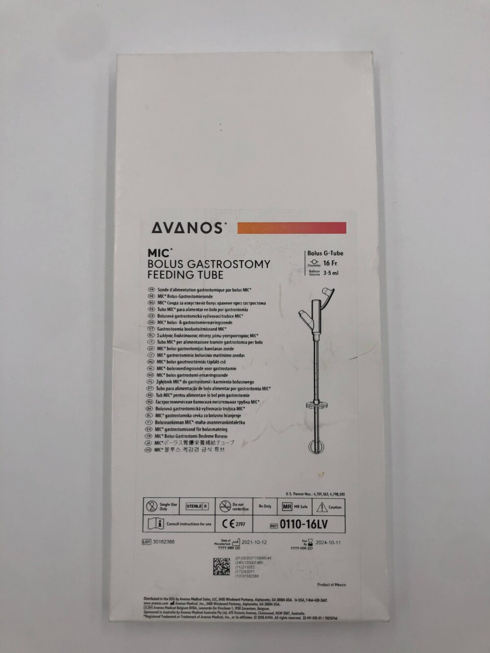 MIC Bolus Gastrostomy Feeding Tube, 16 FR, without Enfit Connector, 3-5ml Balloon Volume, 1/cs (US Only) (Authorized Distributor Sub-Agreement Required  - See Manufacturer Details Page)