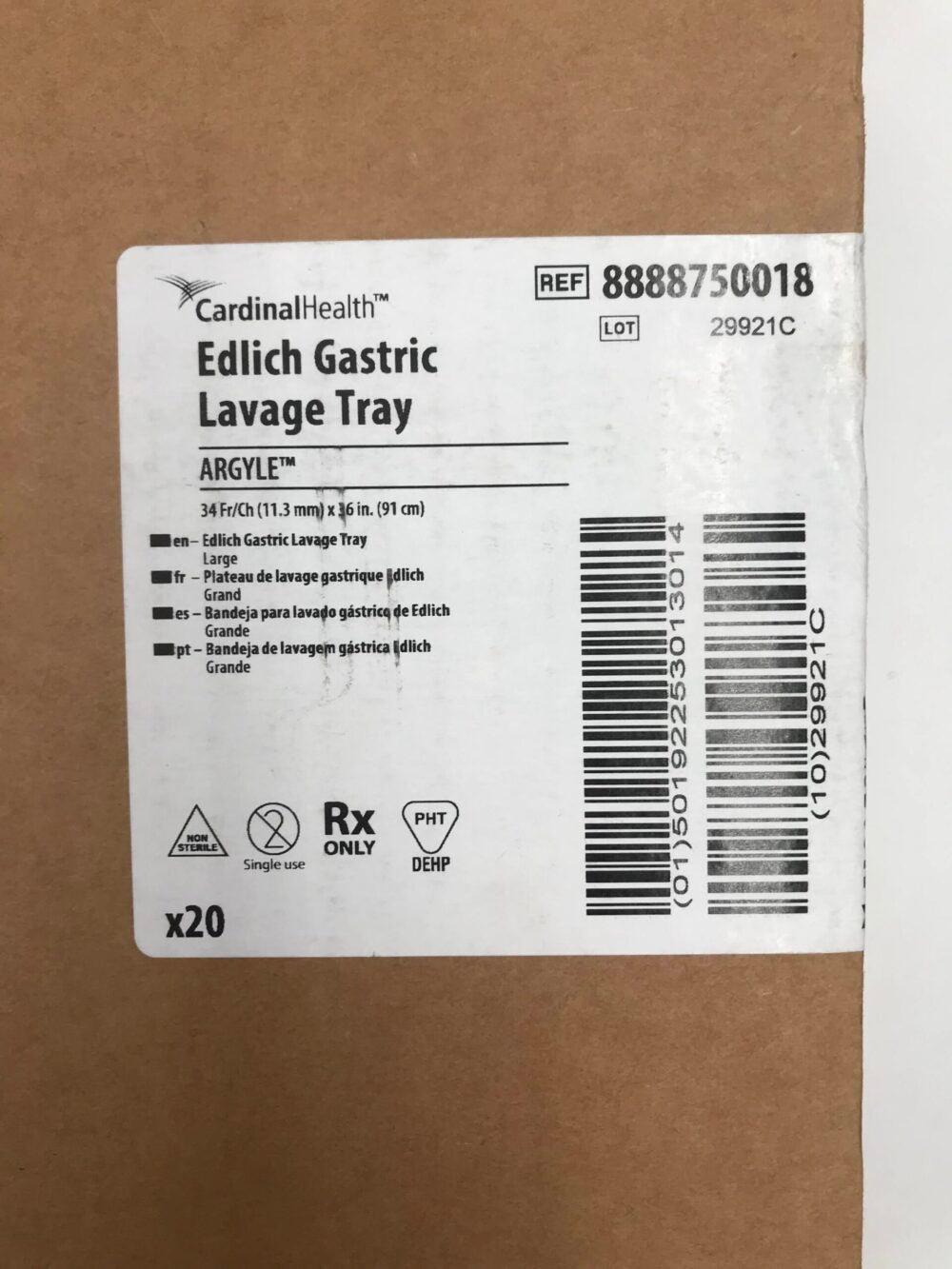 Gastric Lavage Tray, Large, 34FR x 36" L, 20/cs (Continental US Only)