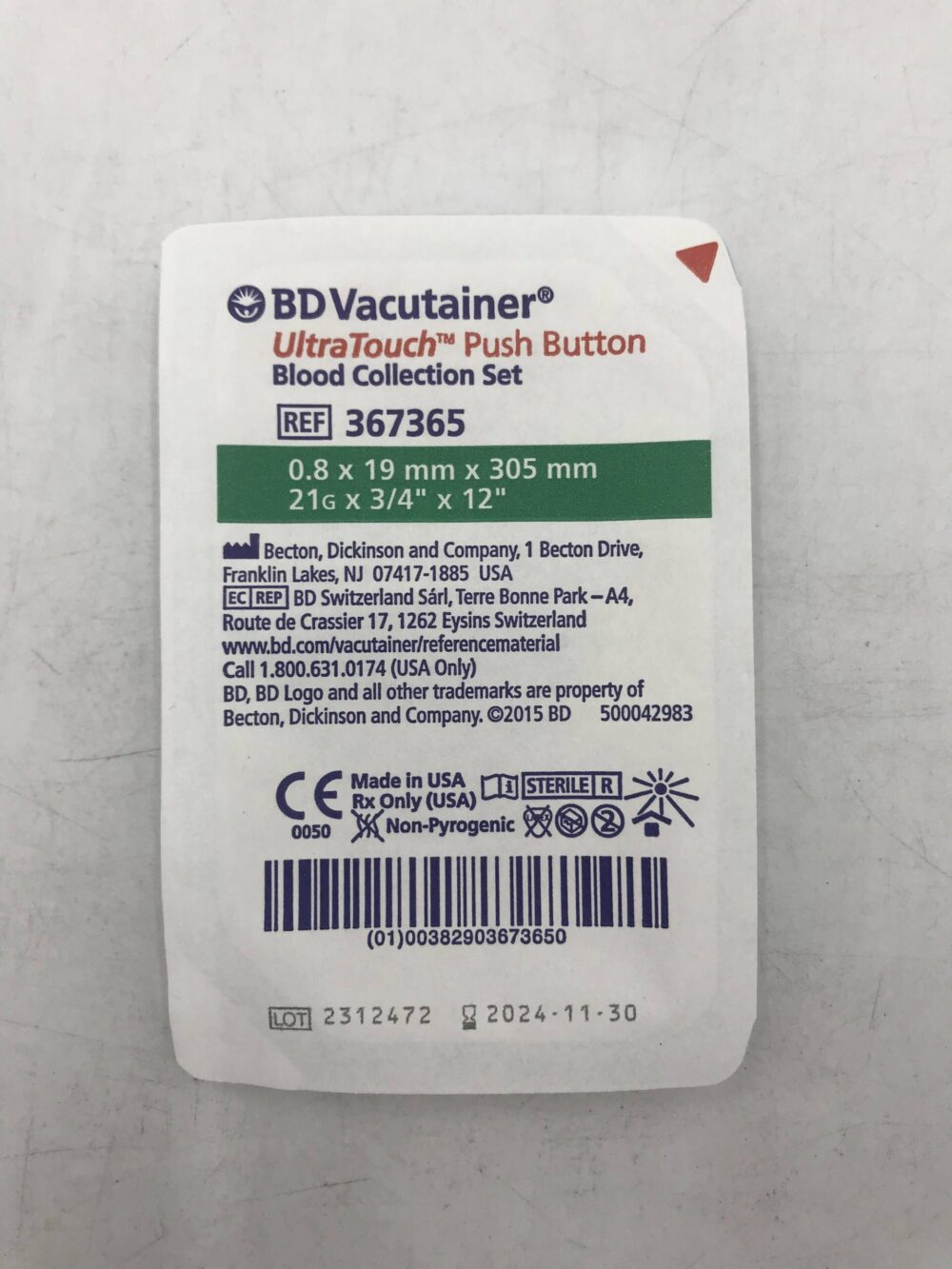 Blood Collection Set, Push Button with Luer Adapter, 21G x _" Needle, 12" Tubing, 50/bx, 4 bx/cs (64 cs/plt) (Continental US Only) (Item on Manufacturer Allocation - Inventory is Limited when Available) (Drop Ship Requires Pre-Approval)