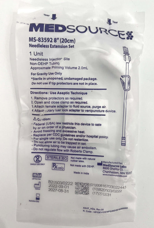 MedSource Clave Extension Set Needle-Free 8" Tubing Access Port Clv 100/Bx, 6 BX/CA (MS-83592)