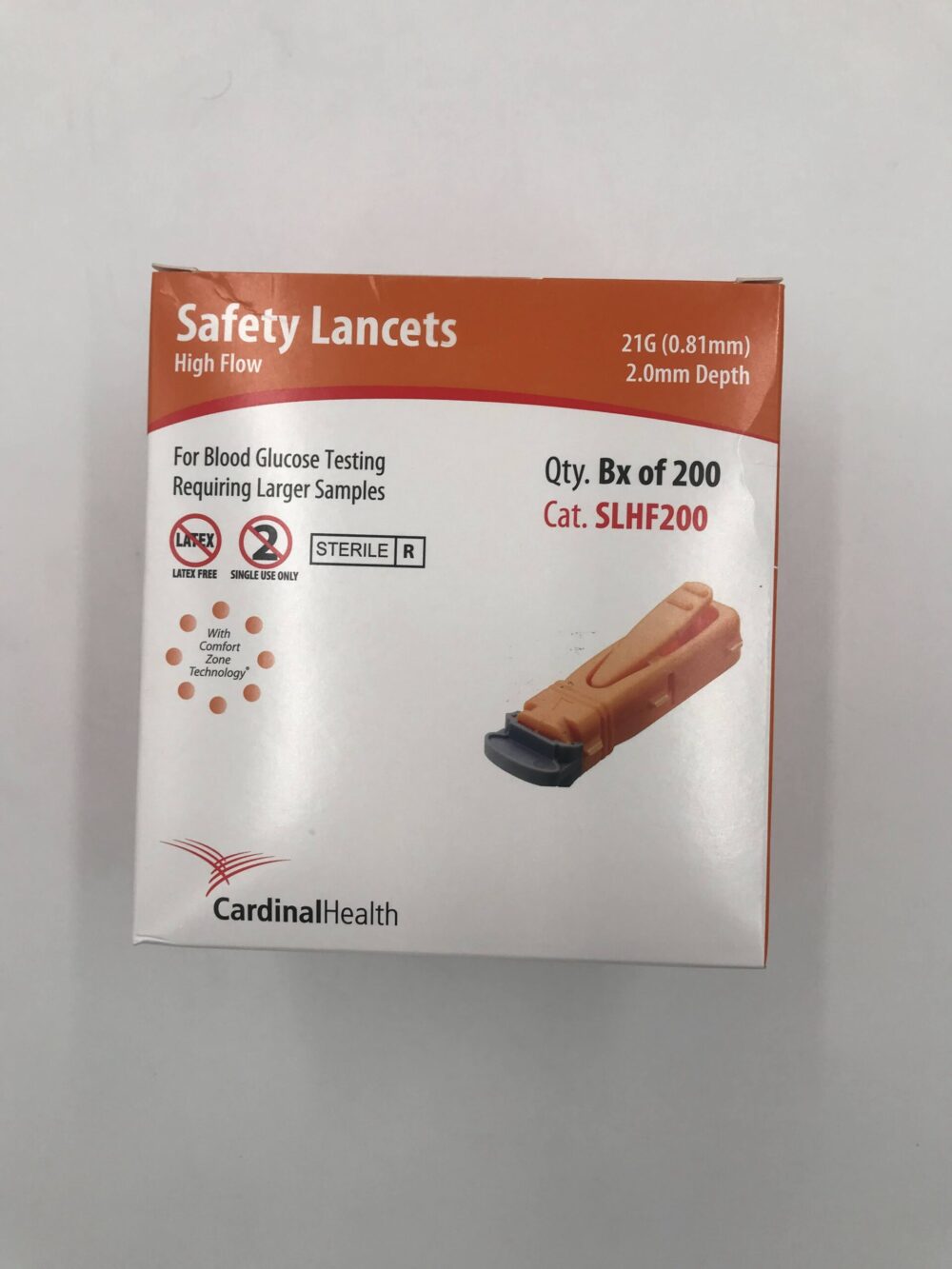 High Flow Lancet, 21G x 2mm, Orange, 200/bx, 20 bx/cs (Continental US Only)
