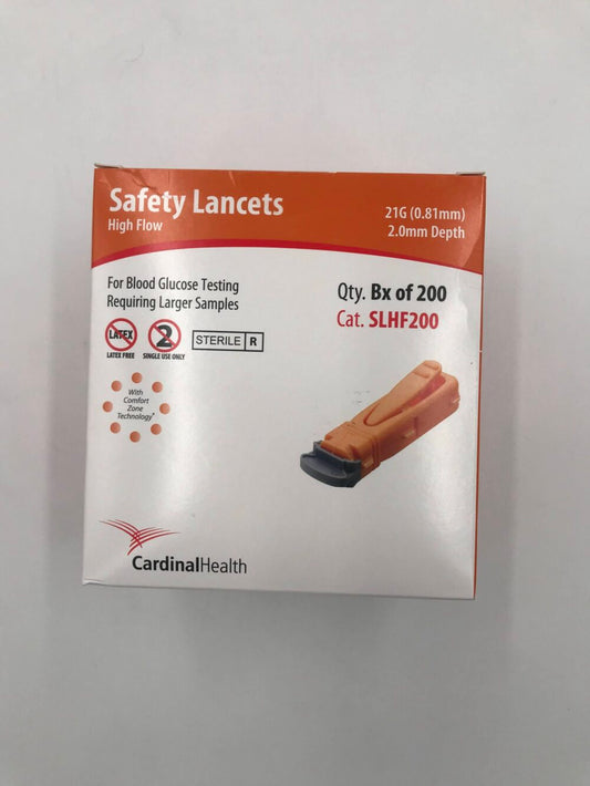 High Flow Lancet, 21G x 2mm, Orange, 200/bx, 20 bx/cs (Continental US Only)