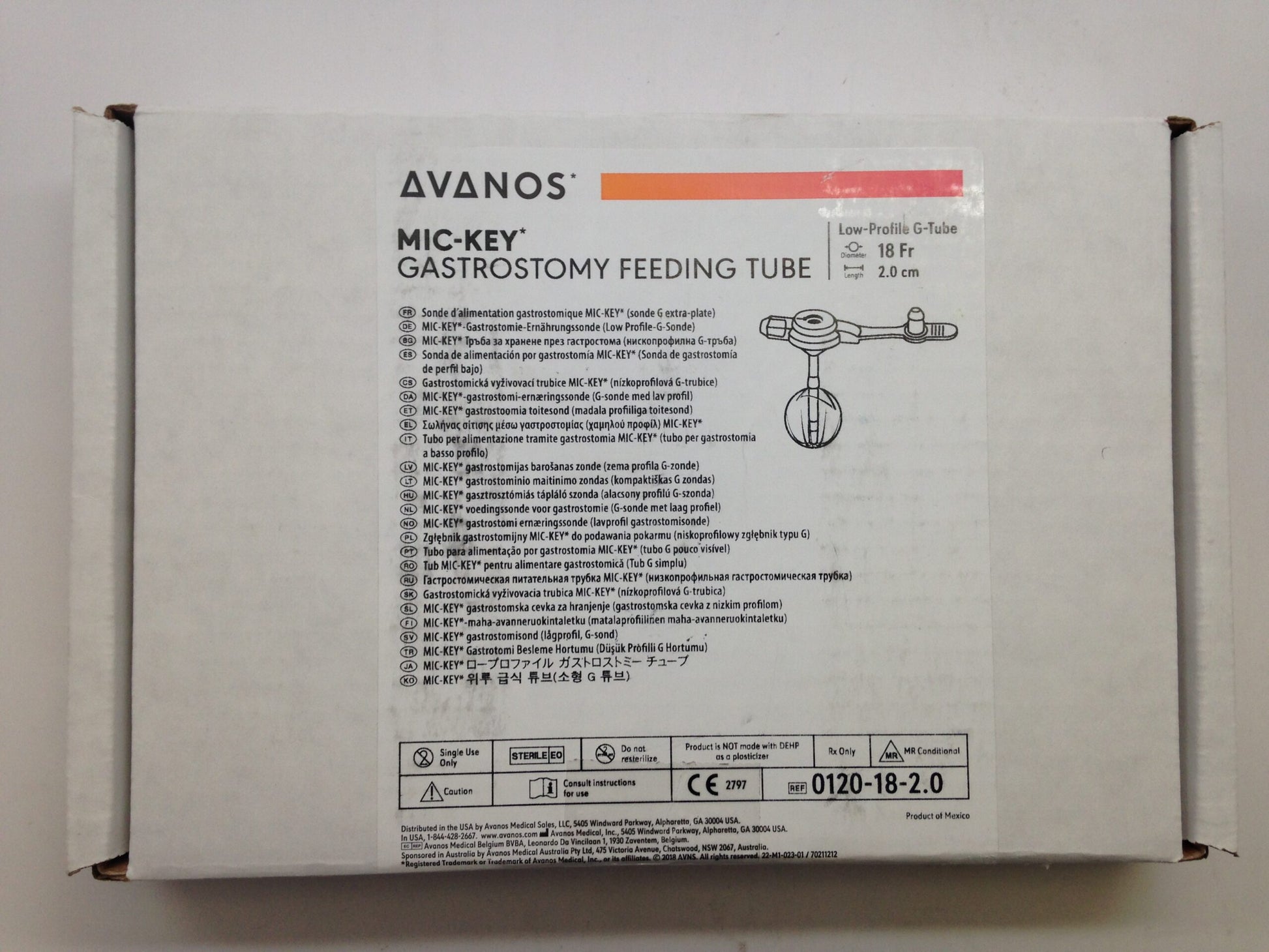 Gastrostomy Tube, 18FR, 2.0cm Stoma Length (Minimum Expiry Lead is 120 days) (US Only) (Authorized Distributor Sub-Agreement Required  - See Manufacturer Details Page)