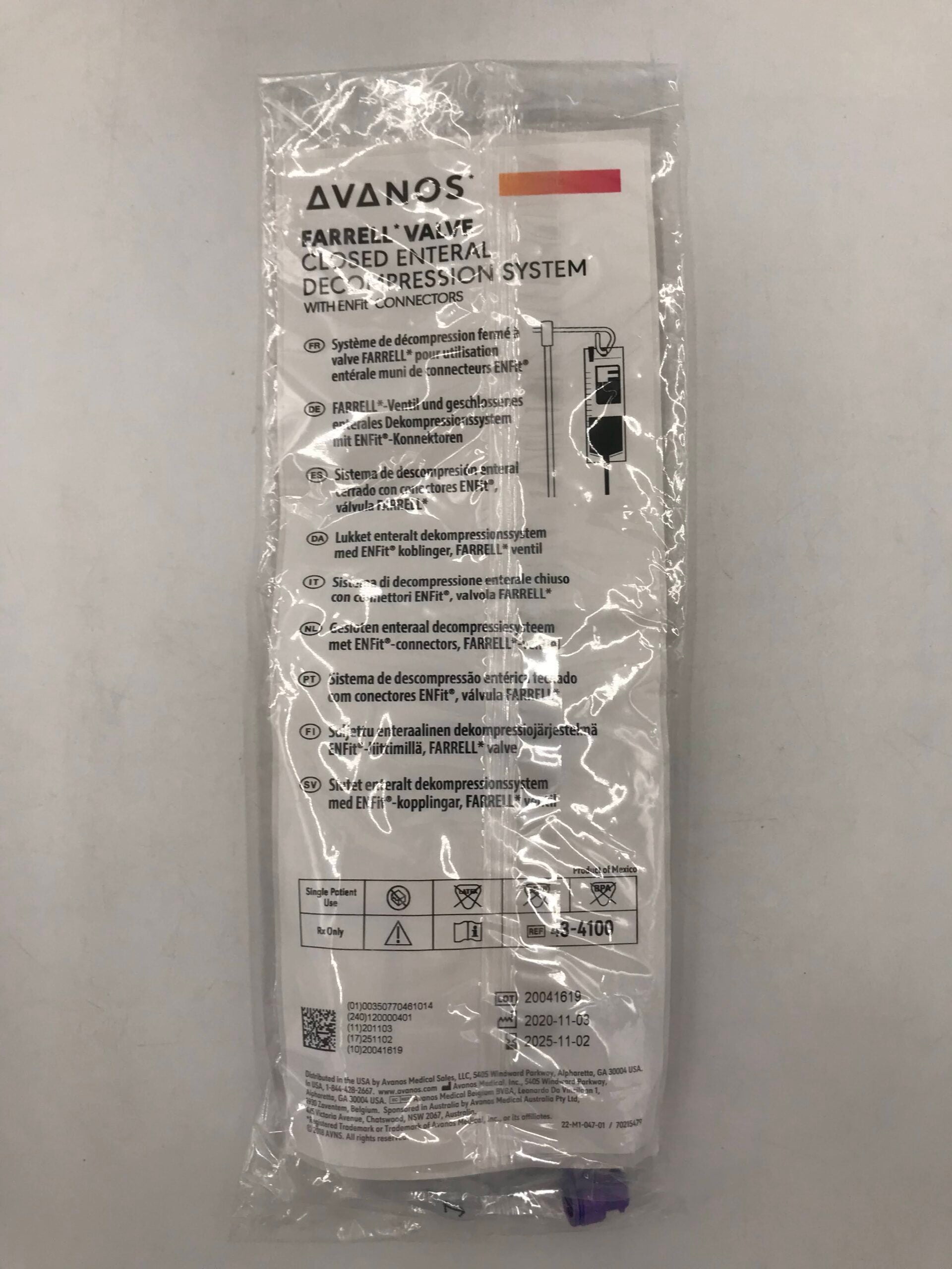 Valve Closed Enteral Decompression System with ENFit Connector, 30/cs (US Only) (Authorized Distributor Sub-Agreement Required  - See Manufacturer Details Page)