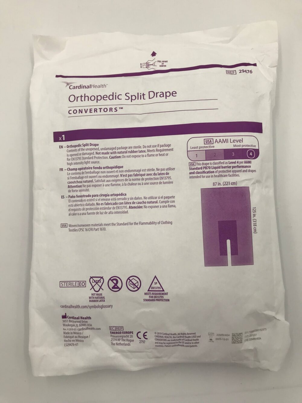 Orthopedic Surgical Drape, Split, 87" x 125", Adhesive Reinforced 30.5" x 42", Sterile, 10/cs (Continental US Only) 