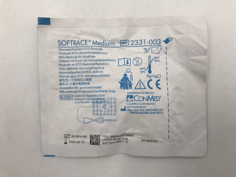 Softrace Pediatric Electrodes, Cloth with Wire Attached, 3/pouch, 100 pouches/cs