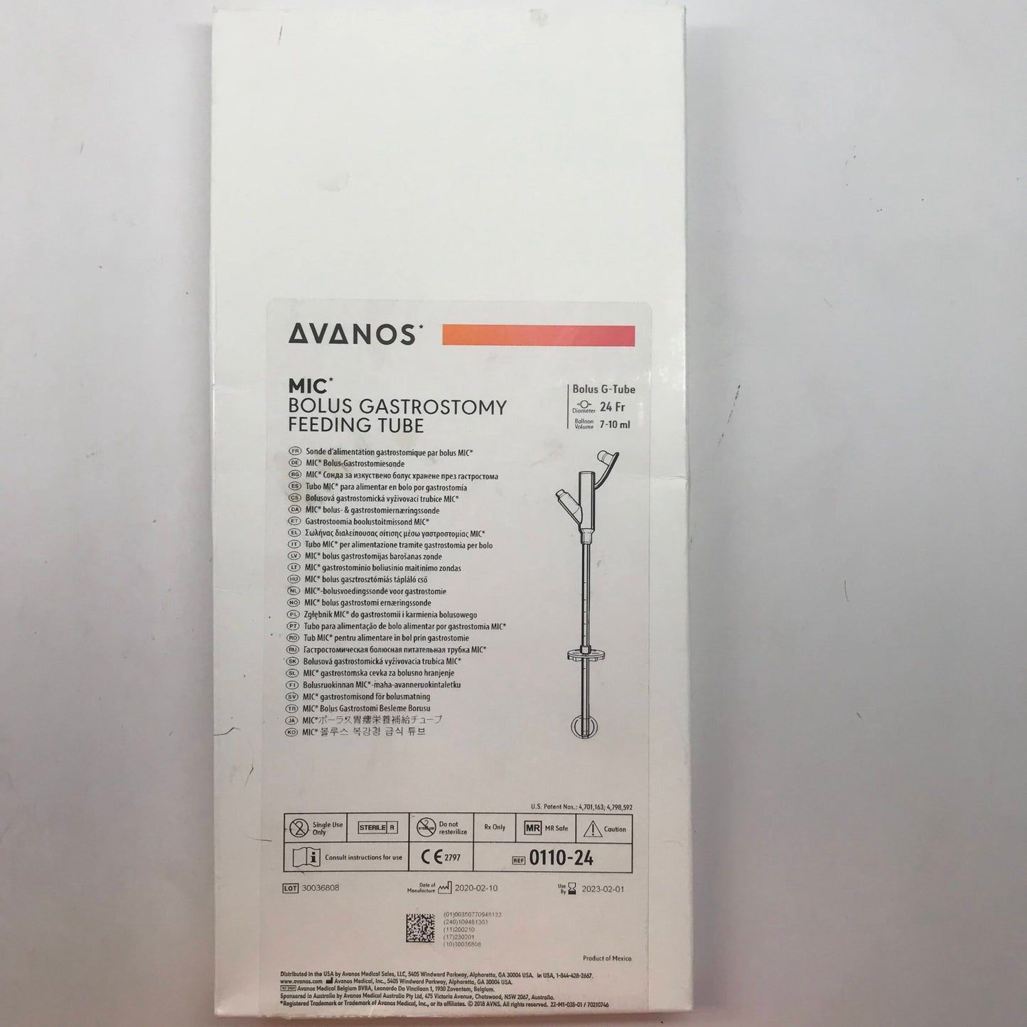 MIC Bolus Gastrostomy Feeding Tube, 24 FR, without Enfit Connector, 7-10ml Balloon Volume, 1/cs (US Only) (Authorized Distributor Sub-Agreement Required  - See Manufacturer Details Page)