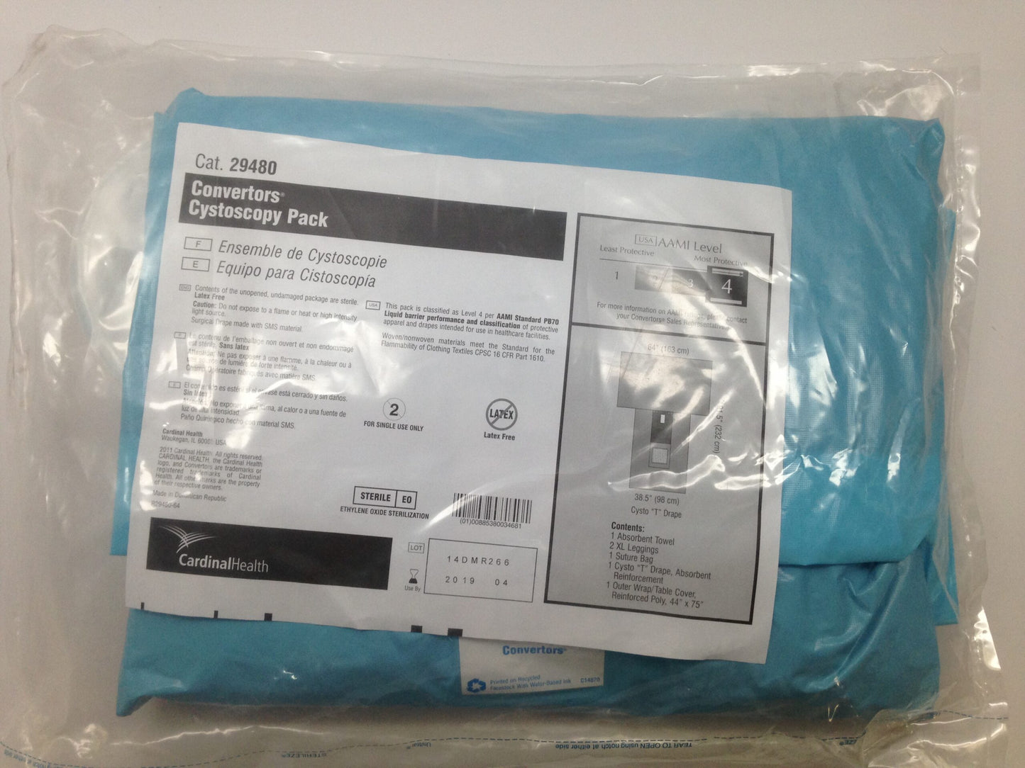 Cystoscopy Pack, Includes: Suture Bag; Absorbent Towel; Pair of Leggings; X-Large; Cystoscopy T-Drape; Outer Wrap, Reinforced Poly Table Cloth, 44" x 75", Sterile, 14/cs (Continental US Only)