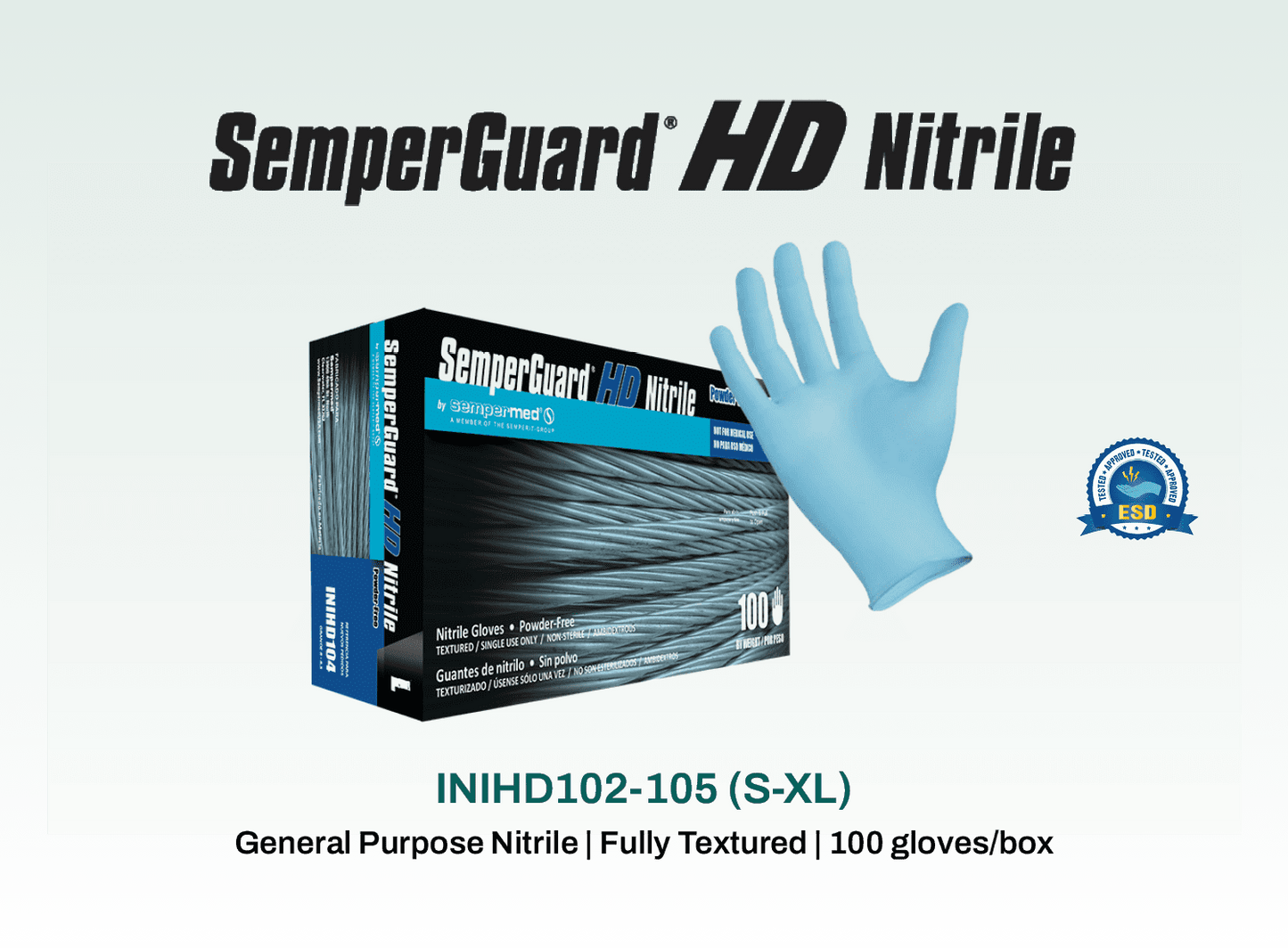 General Purpose Glove, Nitrile, Powder-Free, Textured, Blue, Large, 100/bx, 10 bx/cs