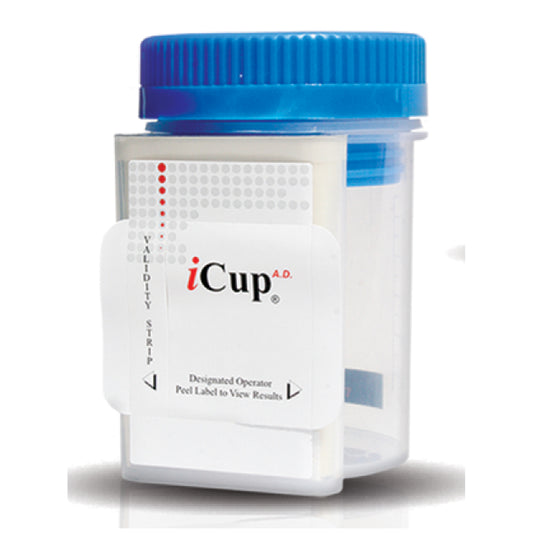 Drug Test, iCup A.D. (OX, SG, PH, NI, GL, CR), Tests For COC, THC, OPI, AMP, mAMP, PCP, BZO, BAR, MTD & TCA, 25/bx (US Only)