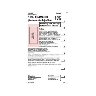 Travasol (Amino Acid), 10% Injection, 1000 ml, Viaflex Plastic Container, Not for Direct Infusion, Bulk, 12/cs (Rx) (Continental US Only) (Product Access Restricted. Check with your sales rep to verify eligibility)