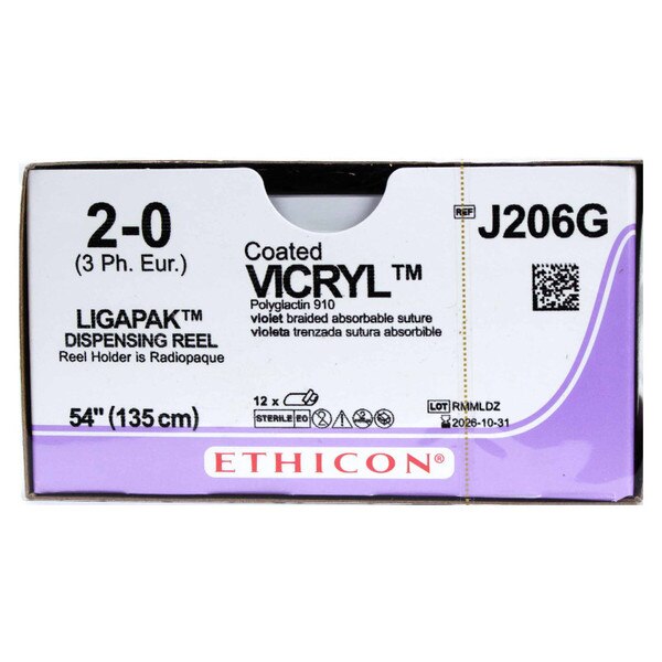 Suture, Ligapak Ligating Reel, Size 2-0, 54", Violet Braided, 1 dz/bx (Continental US Only)