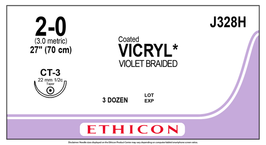 Suture, Taper Point, Size 2-0, 27", Violet Braided, Needle CT-3, _ Circle, 3 dz/bx (Continental US Only)