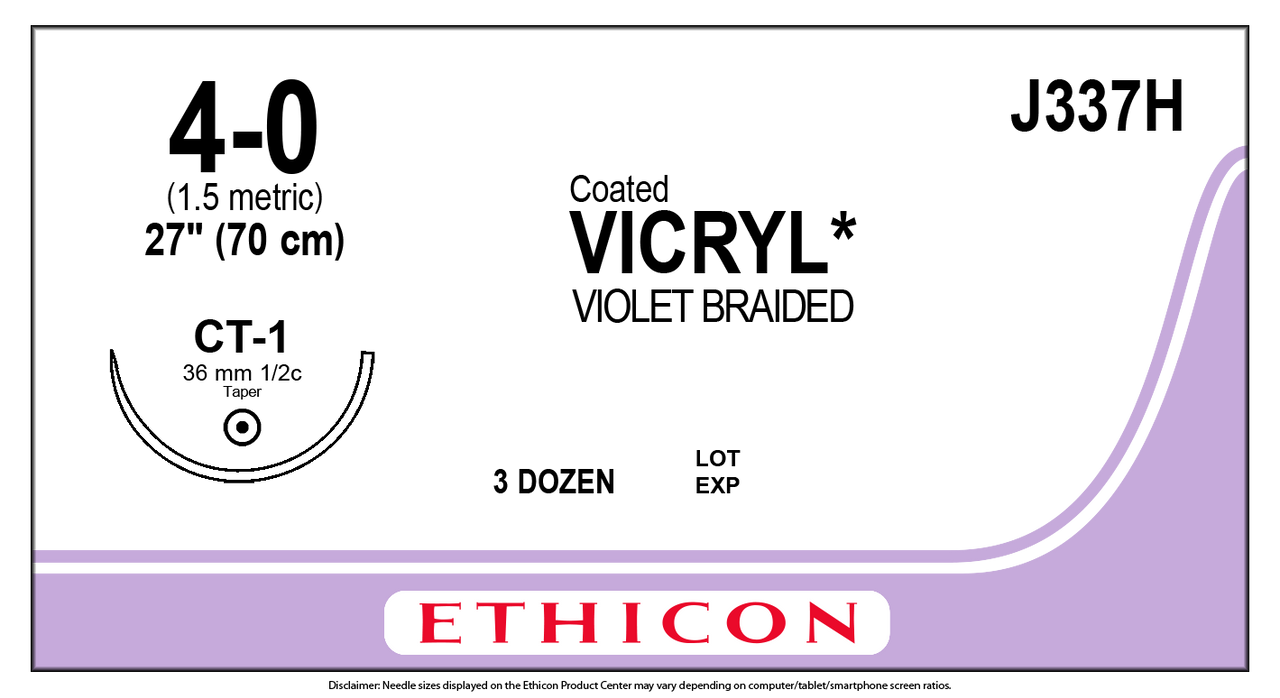 Suture, Taper Point, Size 4-0, 27", Violet Braided, Needle CT-1, _ Circle, 3 dz/bx (Continental US Only)