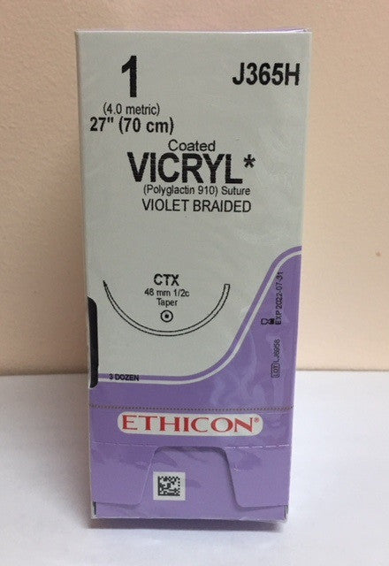 Suture, Taper Point, Size 1, 27", Violet Braided, Needle CTX, _ Circle, 3 dz/bx (Continental US Only)