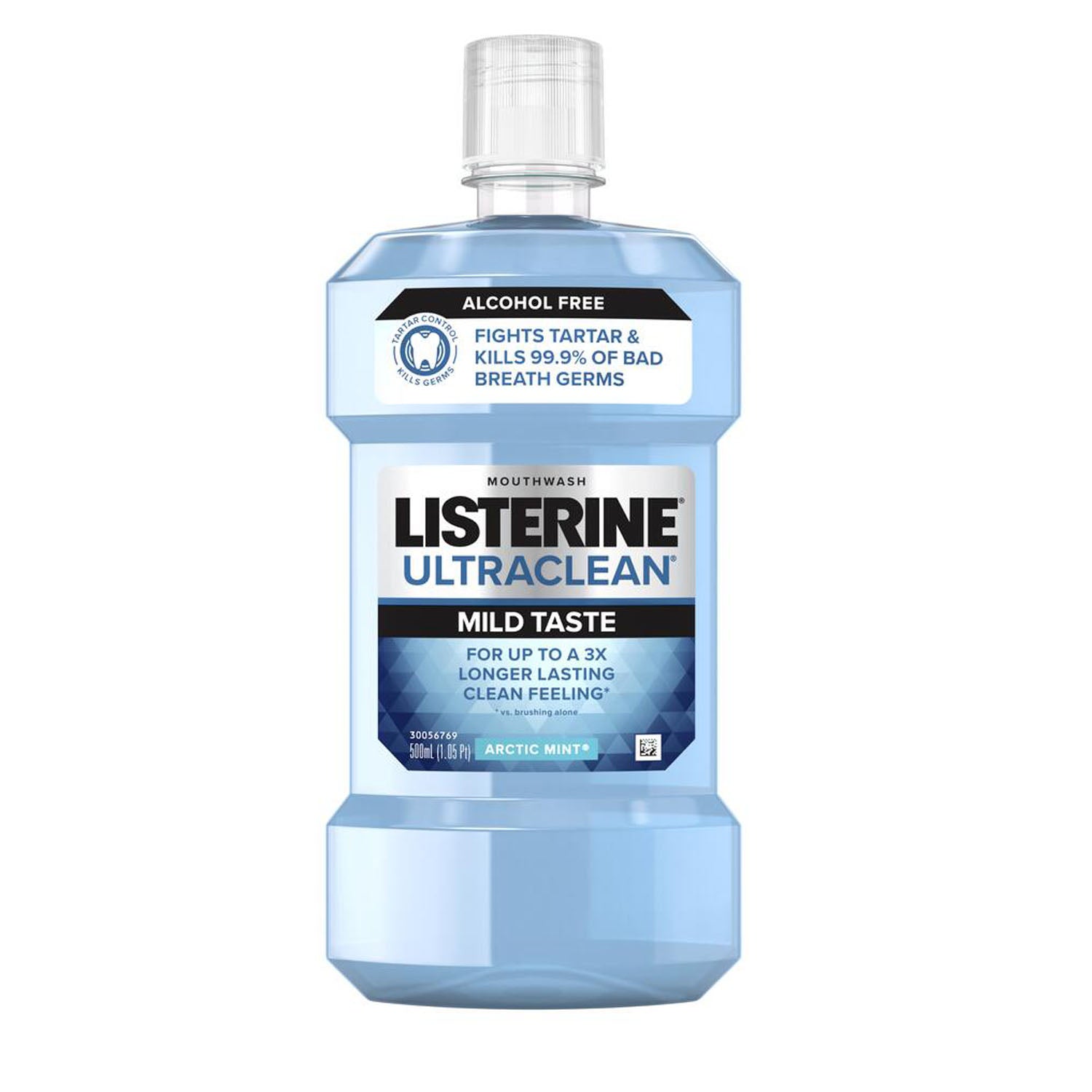 Listerine Ultra Clean Mouthwash, Zero Alcohol, Arctic Mint, 500ml, 6/cs (Continental US+HI Only) (Pricing Subject to Change without Prior Notification)