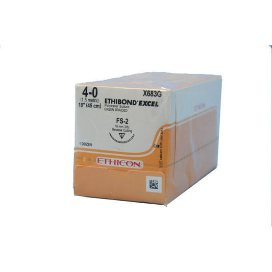 Suture, Reverse Cutting, Size 4-0, 18", Green Braided, Needle FS-2, 3/8 Circle, 1 dz/bx (Continental US Only)