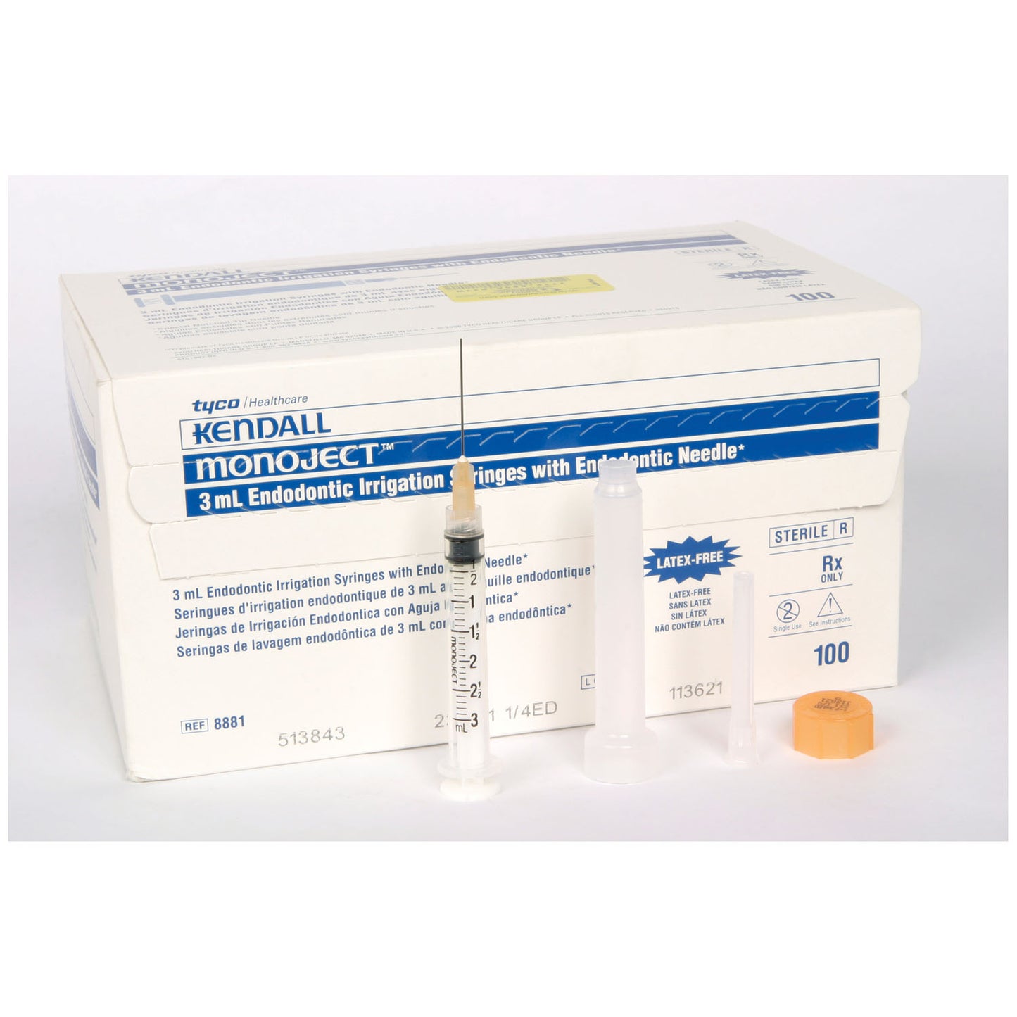 Endodontic Irrigation Syringe, Needle, Luer Lock, 23G x 1_ (31.7mm), Orange, Sterile, 100/bx, 10 bx/cs (Continental US Only)