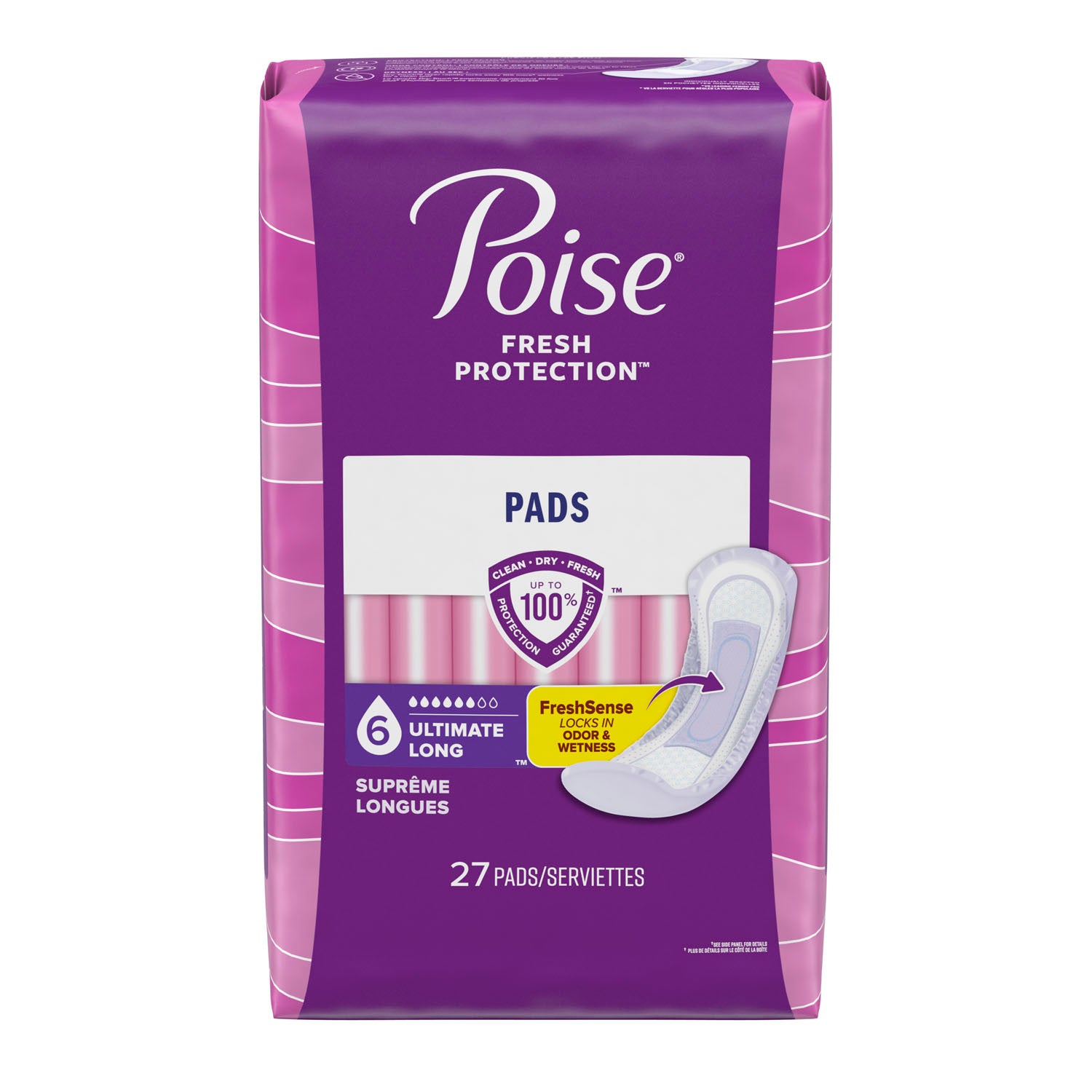 Poise Pads, Ultimate, Long, 27/pk, 4 pk/cs