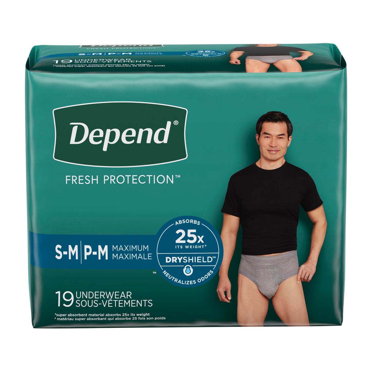 Depend's Men's Fit-Flex, Small/ Medium, 28-40" Waist, 19/pk, 2 pk/cs (80 cs/plt)