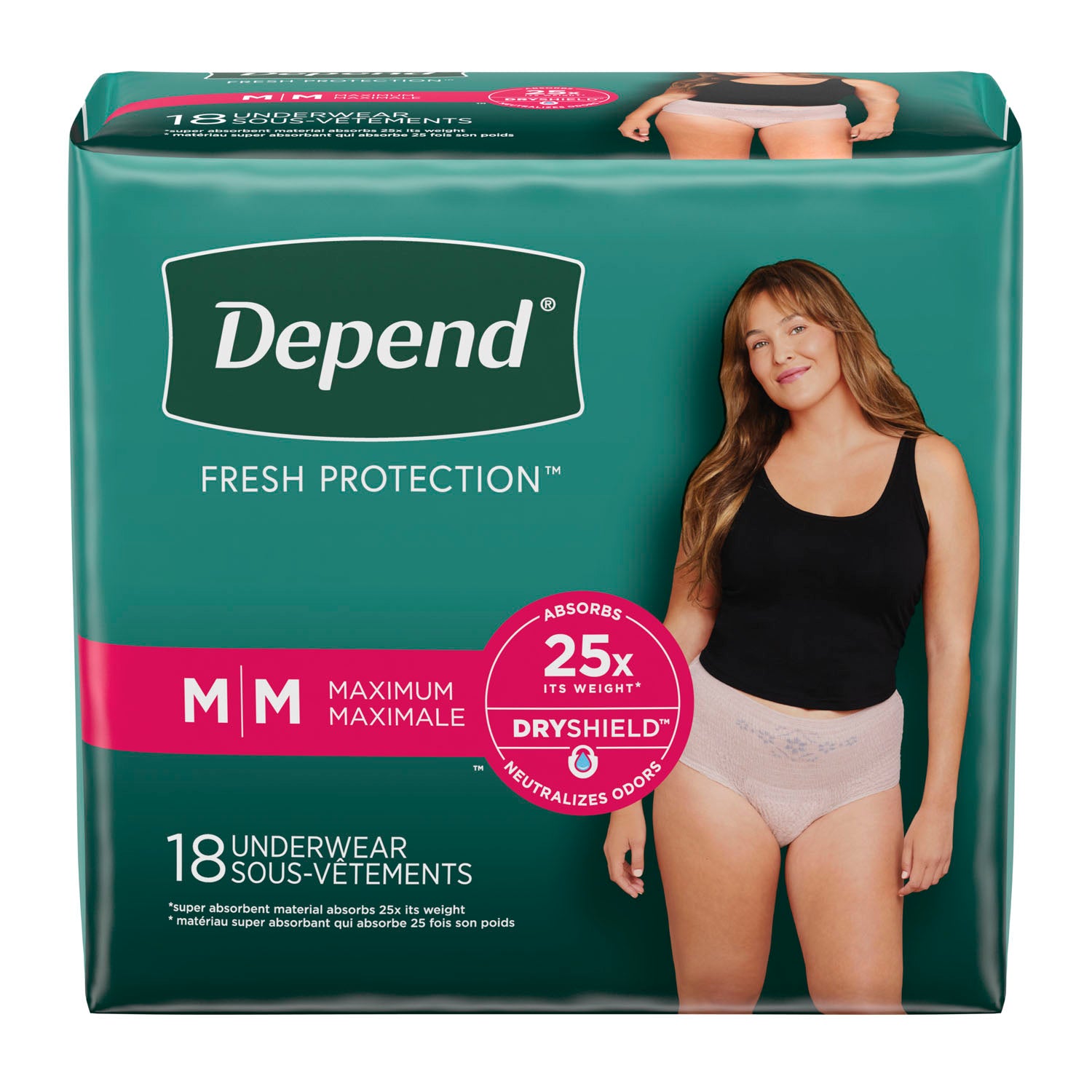Depend's Women's Fit-Flex, Medium, 31-37" Waist, 18/pk, 2 pk/cs