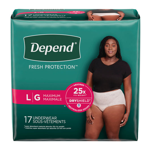 Depend's Women's Fit-Flex, Large, 38-44" Waist, 17/pk, 2 pk/cs (80 cs/plt)