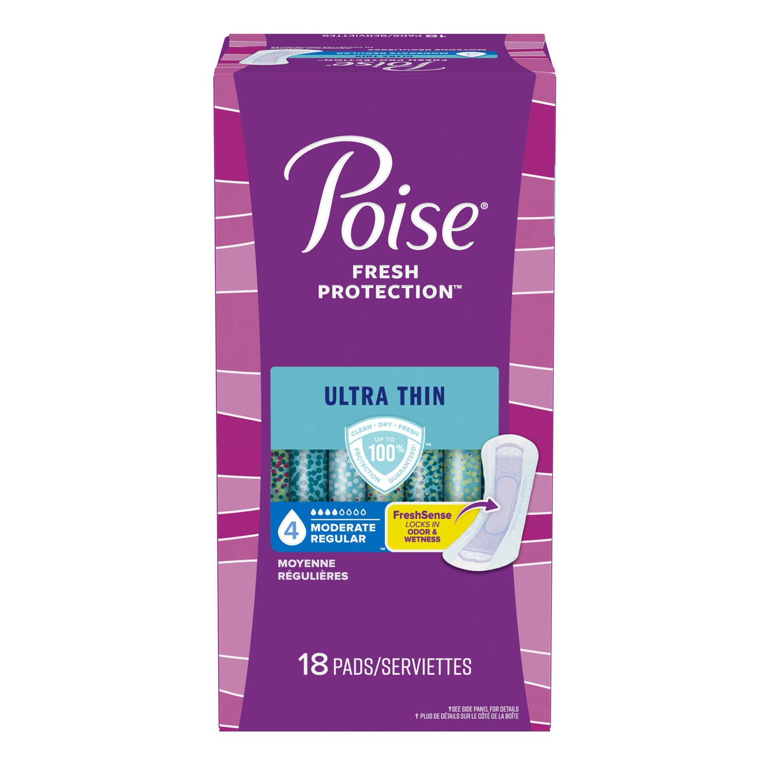 Poise Pads, Ultra Thin, Moderate Absorbent, 18/pk, 4 pk/cs