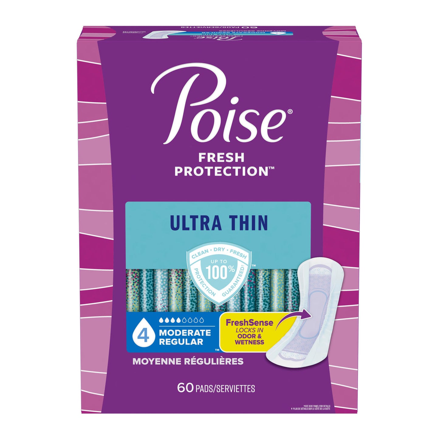 Poise Pads, Ultra Thin, Moderate Absorbent, Regular, 60/pk, 3 pk/cs
