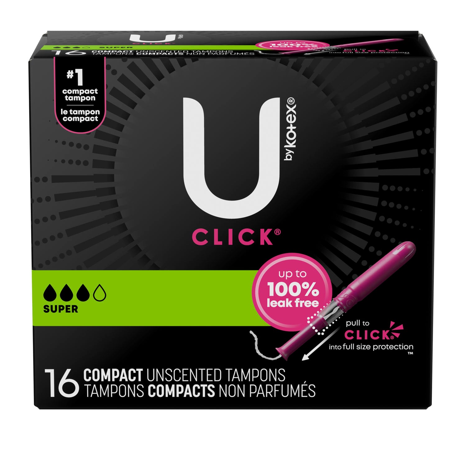 U by Kotex Super Premium Tampon, Super Absorbent, 16/pk, 8 pk/cs