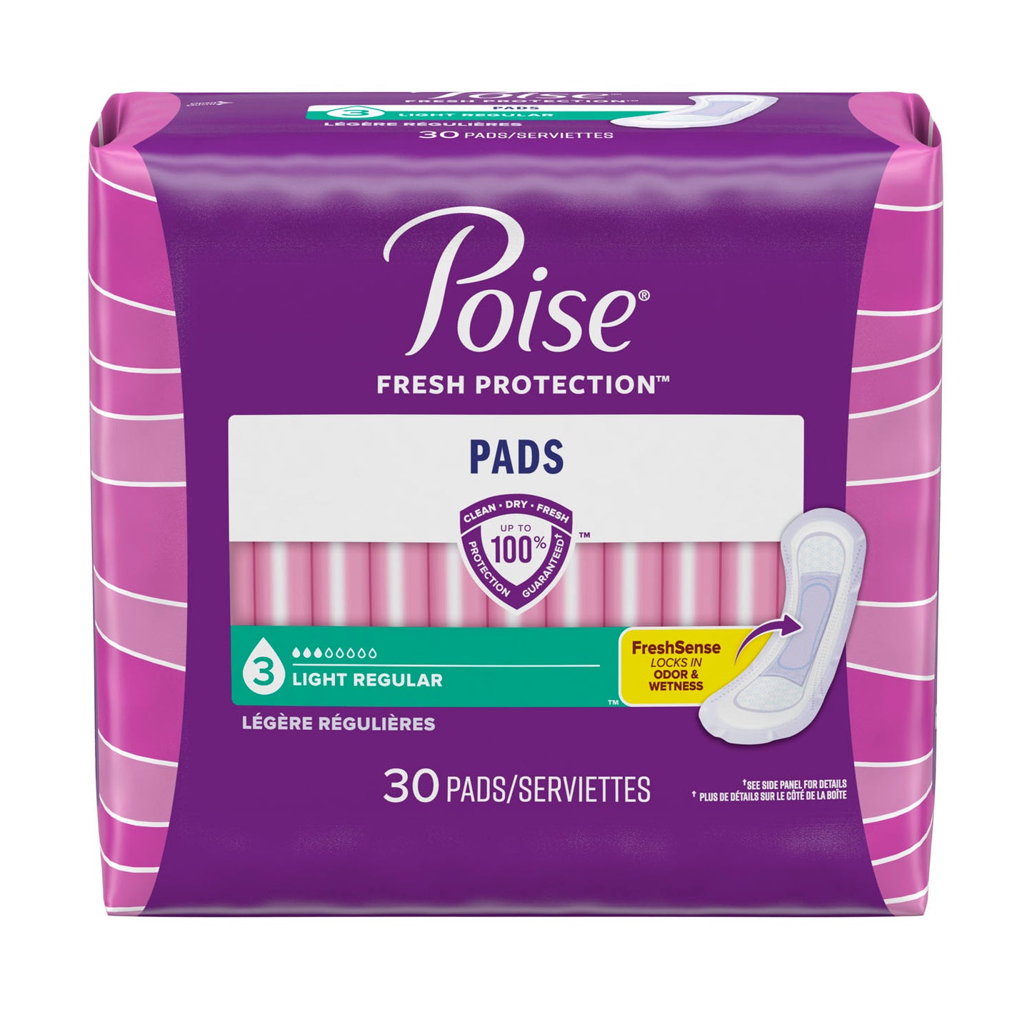 Poise Pads, Regular, Light Absorbent, 30/pk, 4 pk/cs