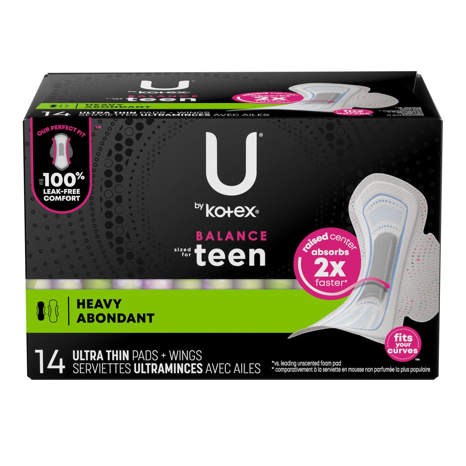 U by Kotex Super Premium Pad, Ultra Thin, with Wing, Teen, 14/pk, 4 pk/cs