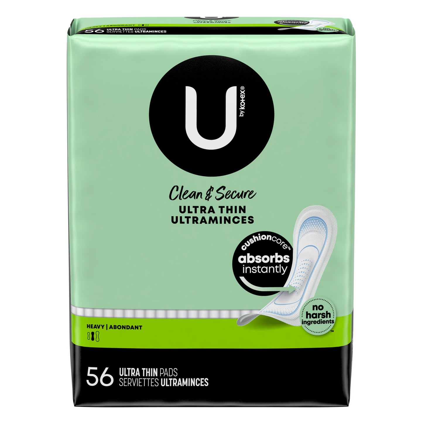U by Kotex Heavy Pad, Premium, Ultra Thin, 56/pk, 4 pk/cs