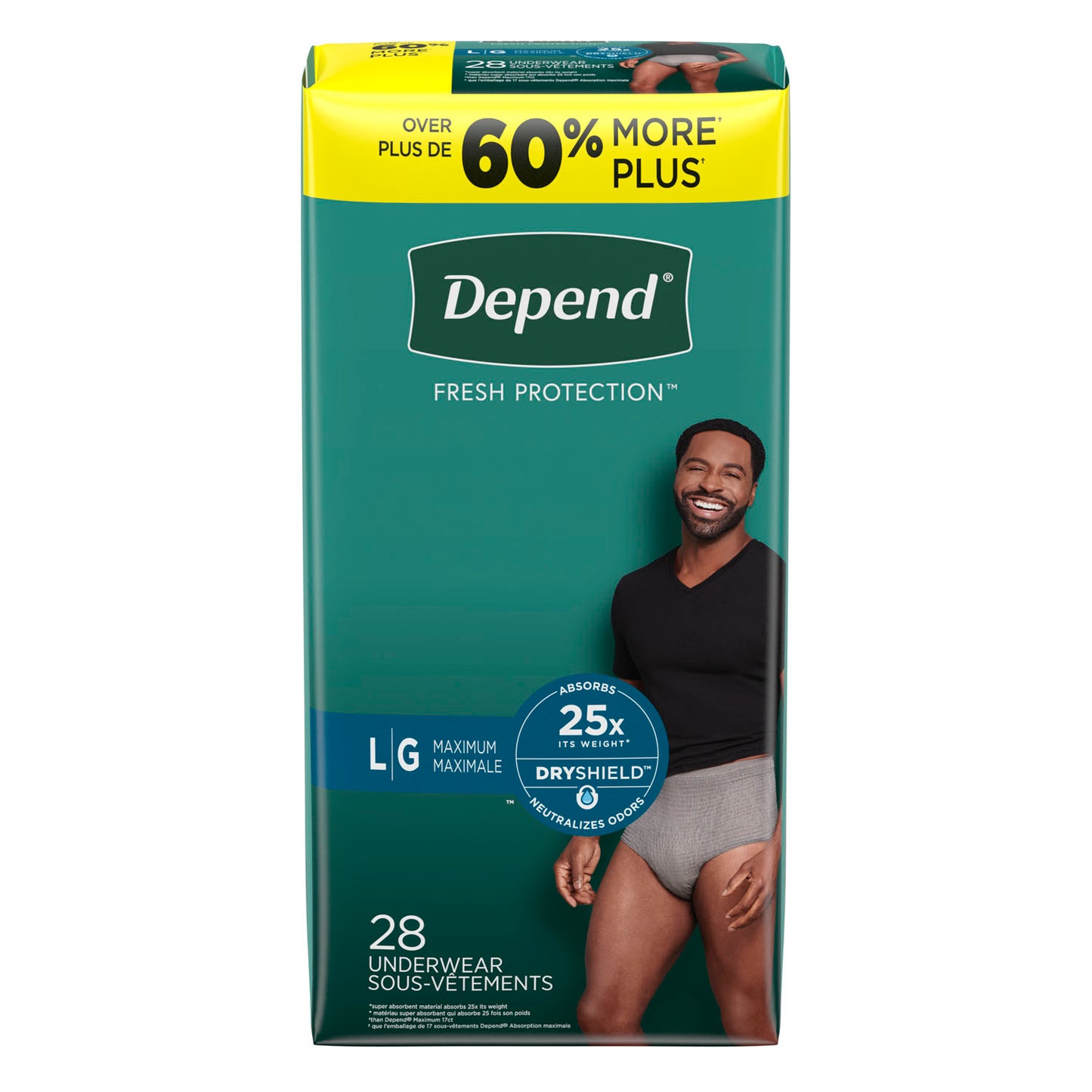 Underwear, Maximum Absorbency, Large, Men, Grey, 28/pk, 2 pk/cs