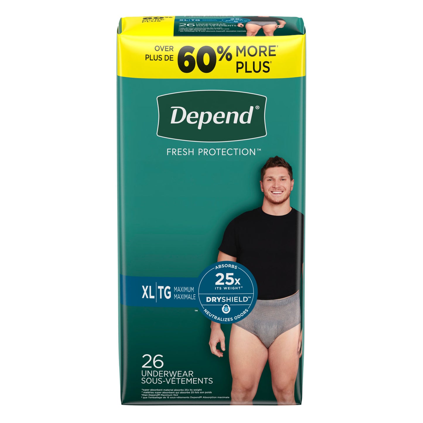 Underwear, Maximum Absorbency, X-Large, Men, Grey, 26/pk, 2 pk/cs