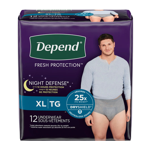 Depend Night Defense Overnite Underwear, Male, Grey, X-Large, 12/pk, 4pk/cs