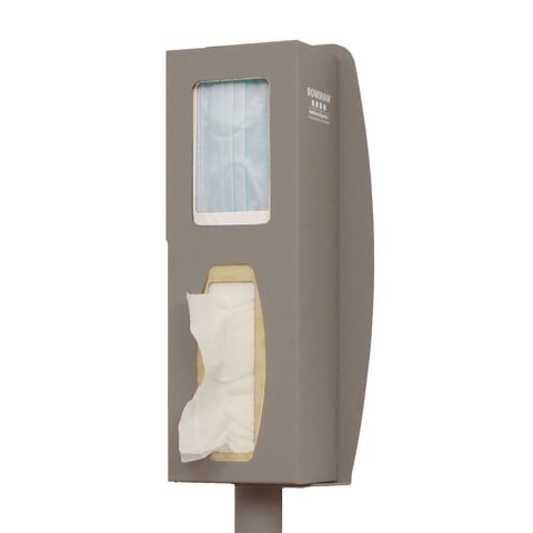 Hand Sanitizer Floor Stand, Holds One Box of Face Masks & 1-2 Boxes of Facial Tissue, Double-Sided Tape For Mounting, Bay Gray Powder Coated Aluminum