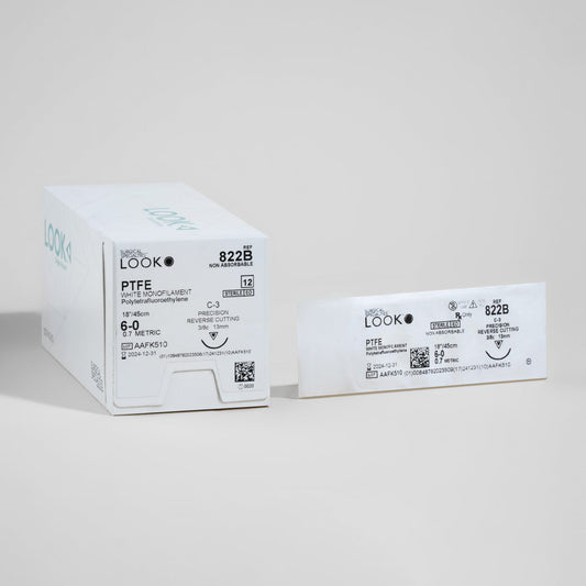 6/0 PTFE Suture, White, 18", C-3, 13mm 3/8 Circle, Reverse Cutting, 12/bx