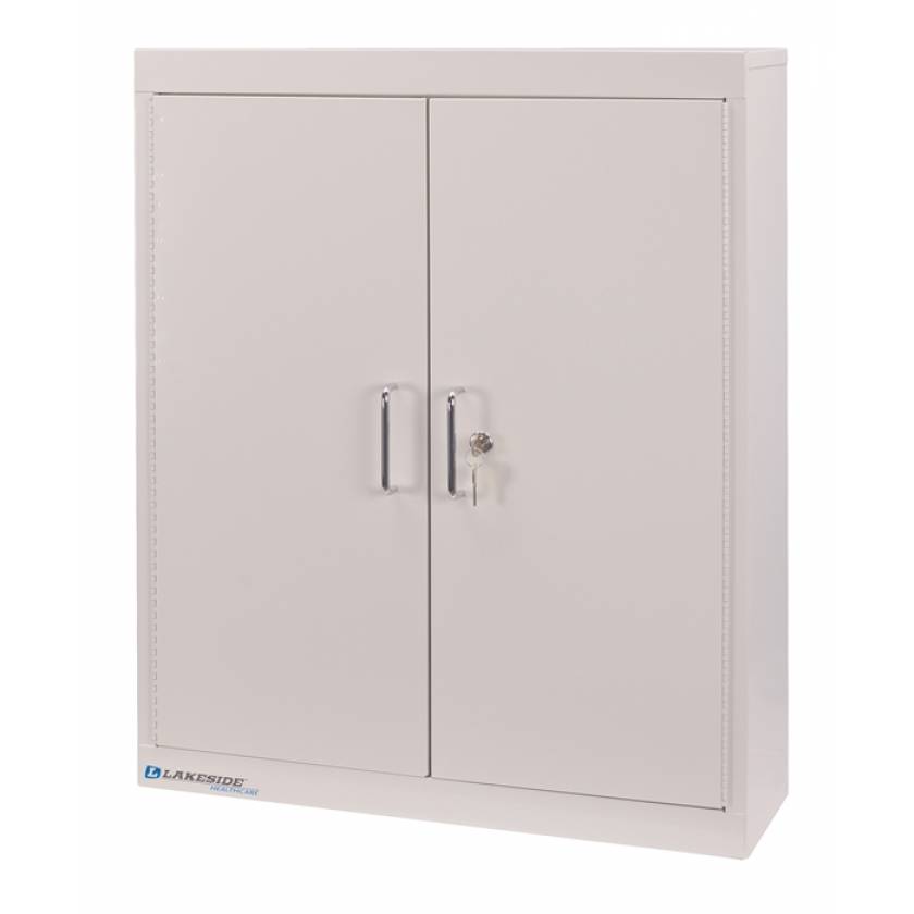 Medication Storage Cabinet, Adjustable Shelves, Key Lock, 8" x 24" x 30", Beige