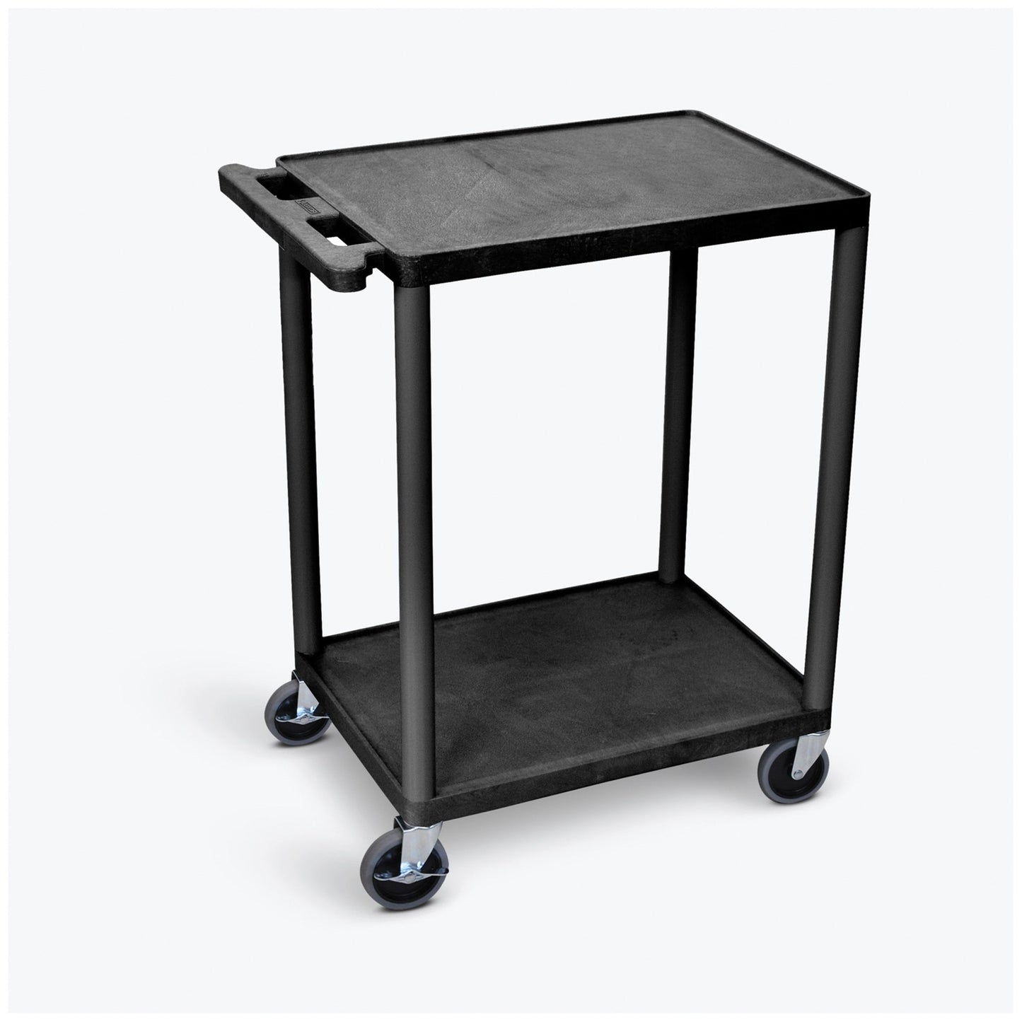 Cart, Two Shelves, Foam Plastic, Black, 24"W x 18"D x 33.5"H, (4) 4" Heavy Duty Casters (2 with Locking Brakes), Maximum Weight Capacity 400lbs (DROP SHIP ONLY)