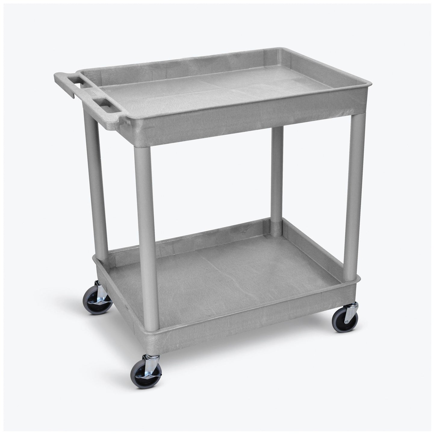Tub Cart, Two Shelves (2.75" Deep each), Gray, 32"W x 24"D x 37.25"H, with (4) 4" Heavy Duty Casters (2 with Locking Brakes), Maximum Weight Capacity 400lbs, Assembly Required (DROP SHIP ONLY)
