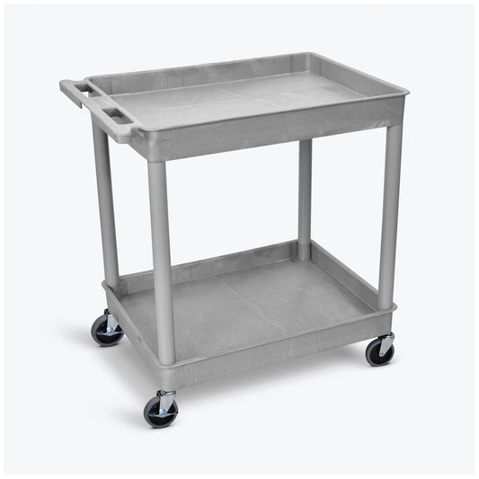 Tub Cart, Two Shelves (2.75" Deep each), Gray, 32"W x 24"D x 37.25"H, with (4) 4" Heavy Duty Casters (2 with Locking Brakes), Maximum Weight Capacity 400lbs, Assembly Required (DROP SHIP ONLY)