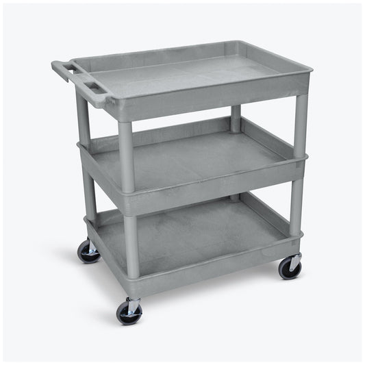 Tub Cart, Three Shelves (2.75" Deep each), Black, 32"W x 24"D x 37.25"H, with (4) 4" Heavy Duty Casters (2 with Locking Brakes), Maximum Weight Capacity 400lbs, Assembly Required (DROP SHIP ONLY)