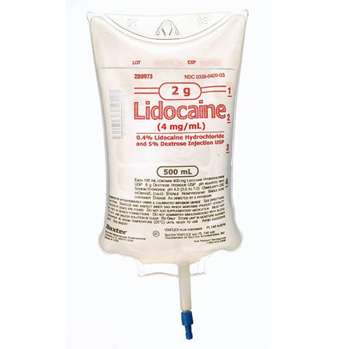 Lidocaine Hydrochloride, 5% Dextrose Injection, USP, 2 grams/ 500 ml (4 mg/ml), Viaflex Plastic Container, Liquid Premix, 18/cs (Rx) (Item is Non-Returnable) (Continental US Only, Excluding IN and ND) (Product Access Restricted. Check with your sales rep to verify eligibility)