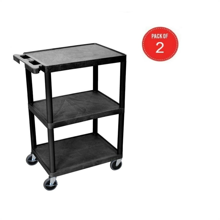Cart, Three Shelves, Foam Plastic, Black, 24"W x 18"D x 34"H, (4) 4" Casters (2 with Locking Brakes), Maximum Weight Capacity 400lbs (21 ea/plt)