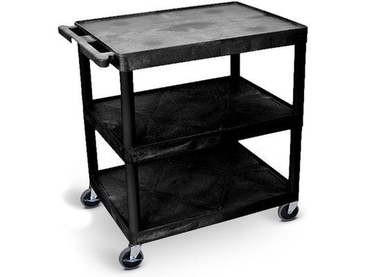 Cart, Three Shelves, Foam Plastic, Black, 32"W x 24"D x 33.5"H, (4) 4" Heavy Duty Casters (2 with Locking Brakes), Maximum Weight Capacity 400lbs, Assembly Required (DROP SHIP ONLY)