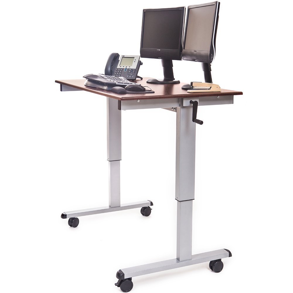High Speed Crank, 48" Single Column, Adjustable Height 32.6" to 48.5", (4) 3" Casters (2 with Locking Brakes), Overall with casters: 48"W x 29.5"D x 32.6" to 48.5"H, Silver/Dark Walnut (DROP SHIP ONLY)